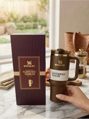 Stanley Brown FlowState Tumbler with Gold Logo